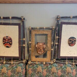 Philippines Tribal Mask Art – Three Wood Framed Pieces